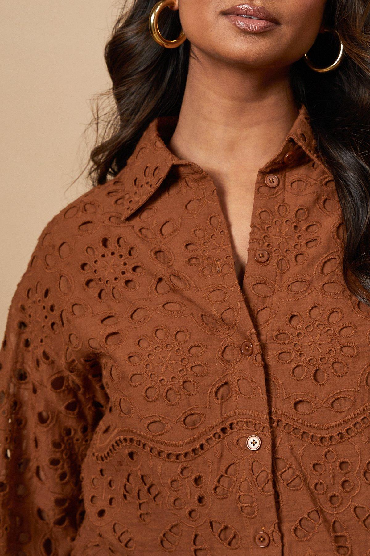 Oasis Broderie Cropped Long Sleeve Shirt Tobacco image 5