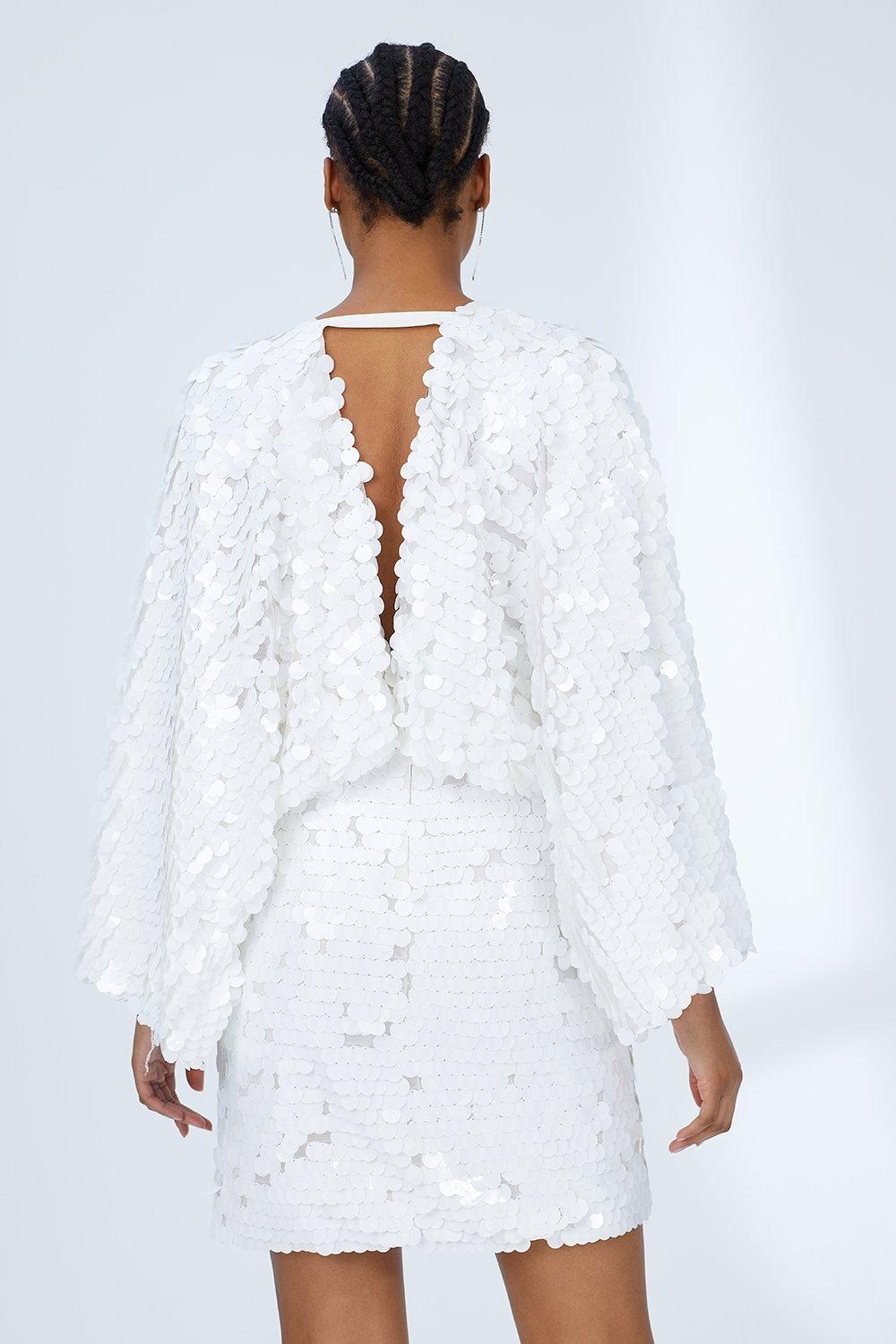 Coast Pearlescent Statement Sequin Kimono Mini Dress Pearl image 3