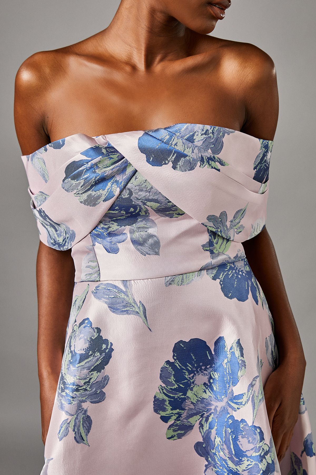 Coast Bardot Full Skirted Jacquard Midi Dress Blush image 4