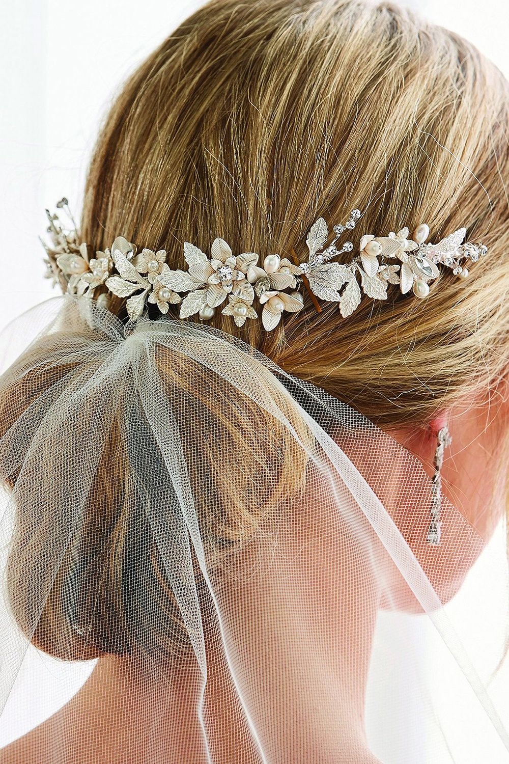 Jon Richard Silver Plated Clara Brushed Leaves Fresh Water Pearl And Crystal Double Comb - Gift Pouch image 2