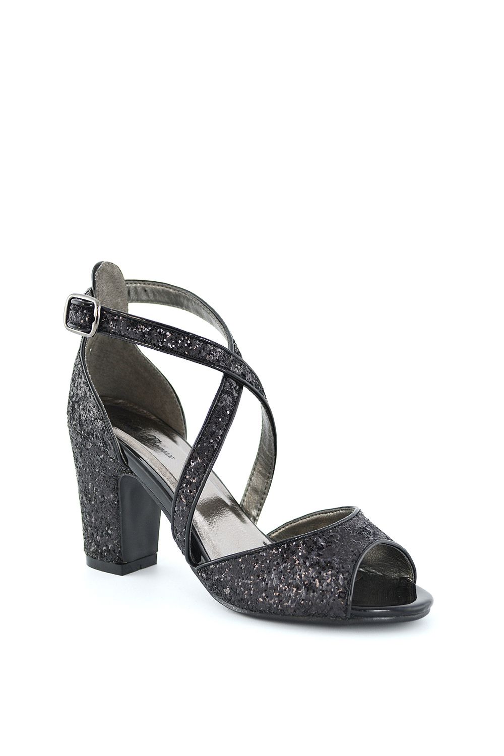XY London 'Harlow' Cross Over Strappy Buckle Peep Toe Block High Heels image 3