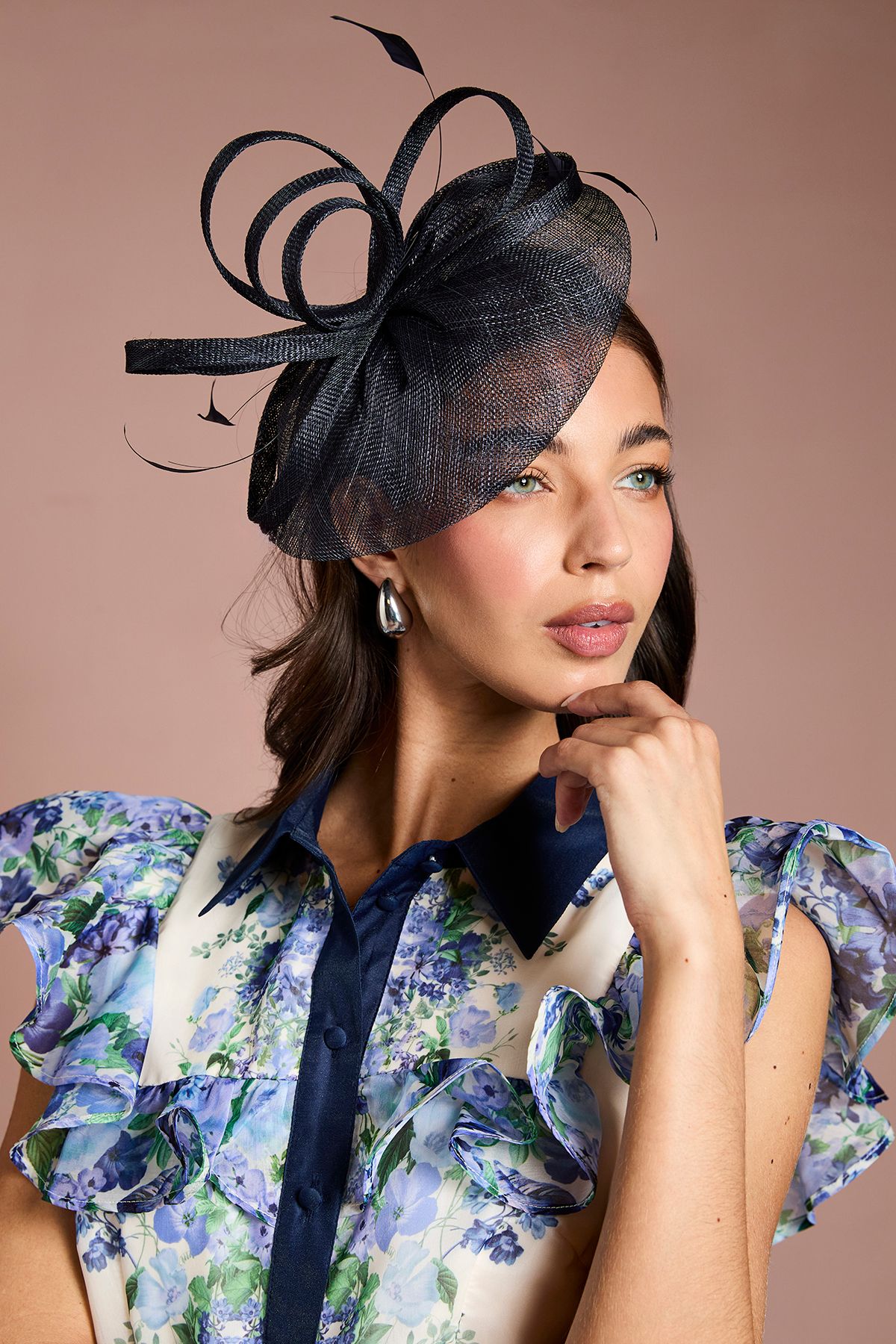 Coast Loop And Feather Detail Fascinator Navy