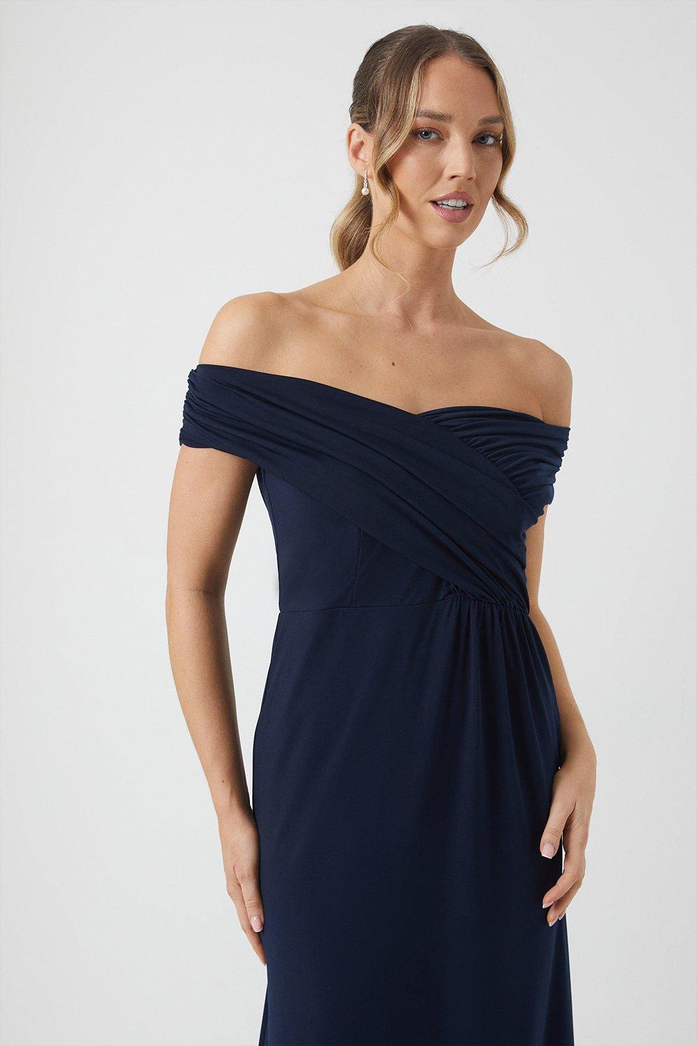 Coast Bardot Ruched Jersey Bridesmaid Dress Navy image 4