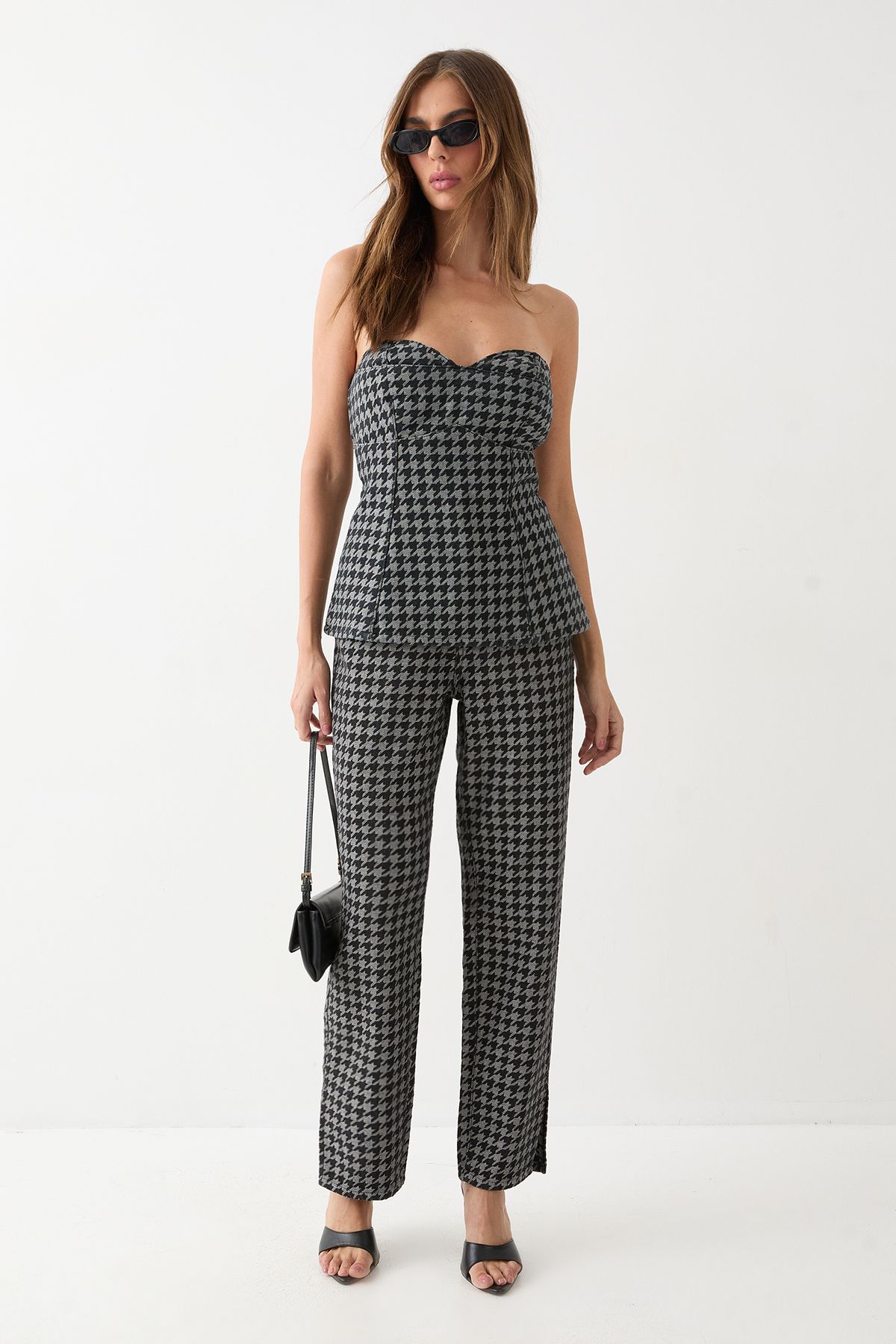 MissPap Dogtooth Printed Denim Bustier Mono image 2