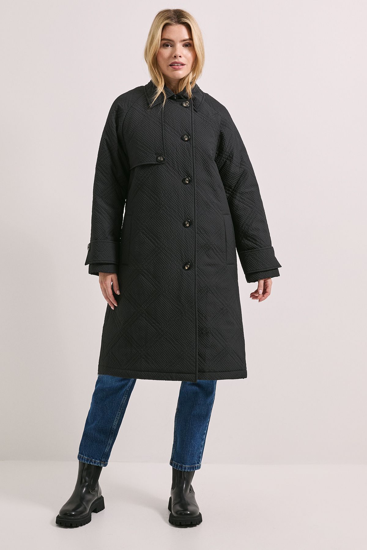 Dorothy Perkins Collar Detail Quilted Midi Coat Black image 2