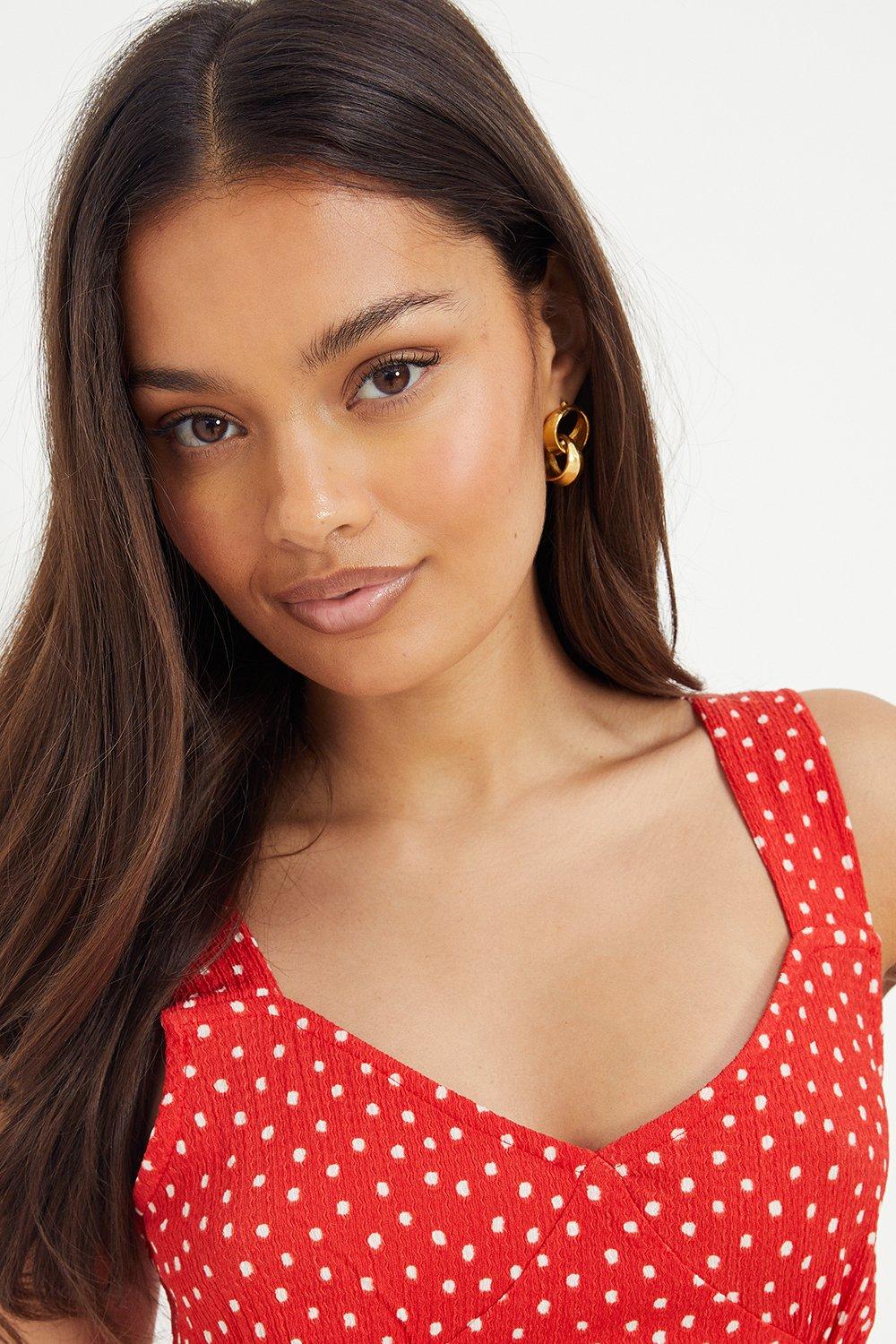 Dorothy Perkins Petite Red Spot Strappy Jersey Midi Dress Red image 2