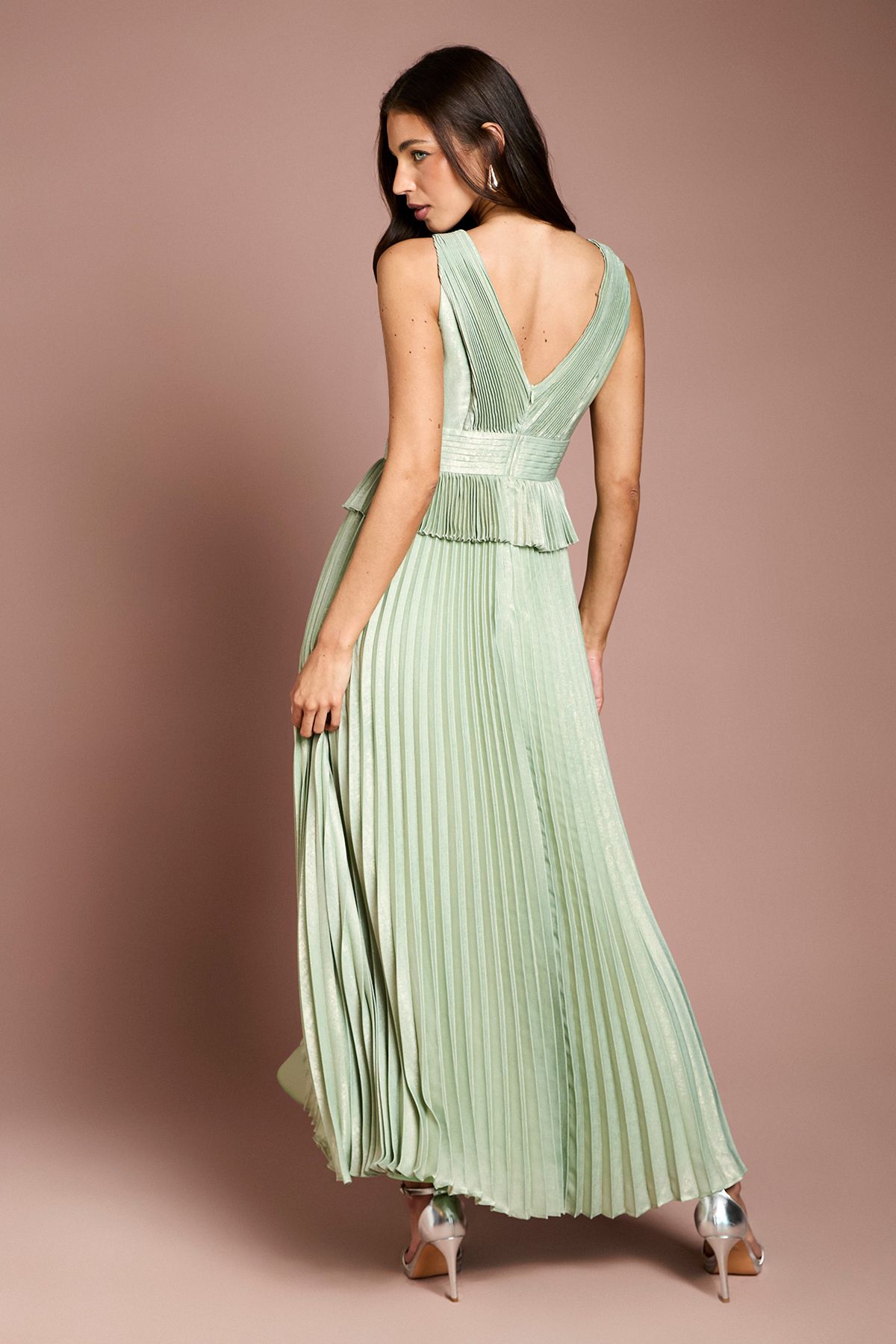 Coast Sleeveless Metallic Pleated Maxi Dress With Peplum Sage image 3
