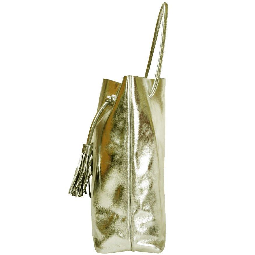 Sostter Gold Drawcord Metallic Leather Hobo Shoulder Bag image 3