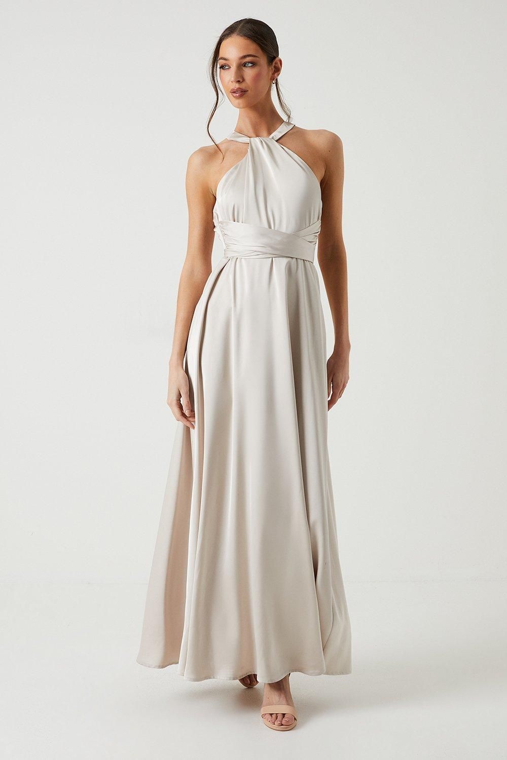 Coast Coast Honoured Twist Halterneck Satin Maxi Bridesmaid Dress Champagne