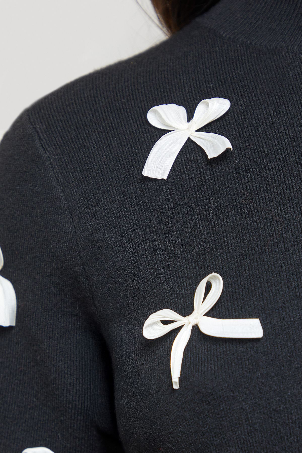 Oasis Bow Front High Neck Knitted Mini Dress Black image 5