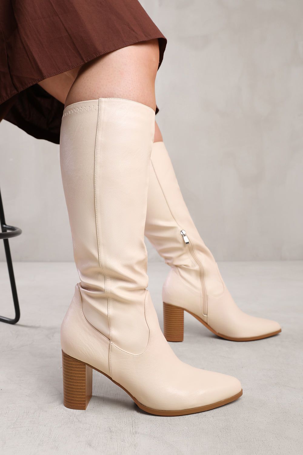Where's That From 'Ainsley' Stretch Wide Calf Block Heel Knee High Boots with Stitch Detail image 1