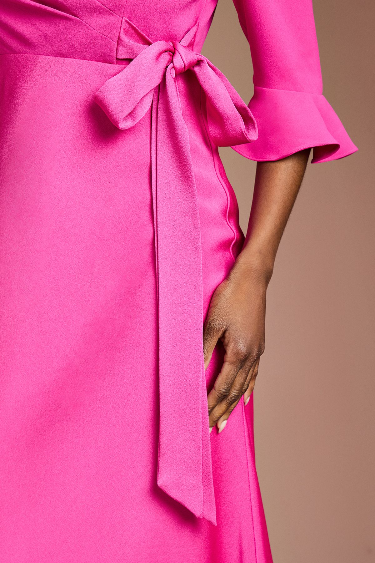 Coast Ruffle Sleeve Satin Back Crepe Wrap Dress Hot Pink image 4