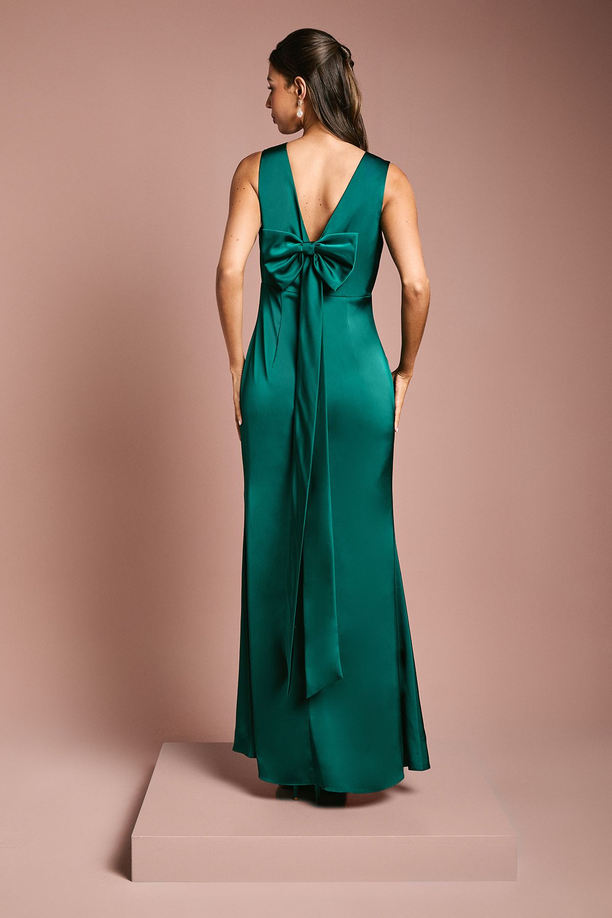 Coast Bow Back V Neck Satin Bridesmaid Dress Emerald image 5