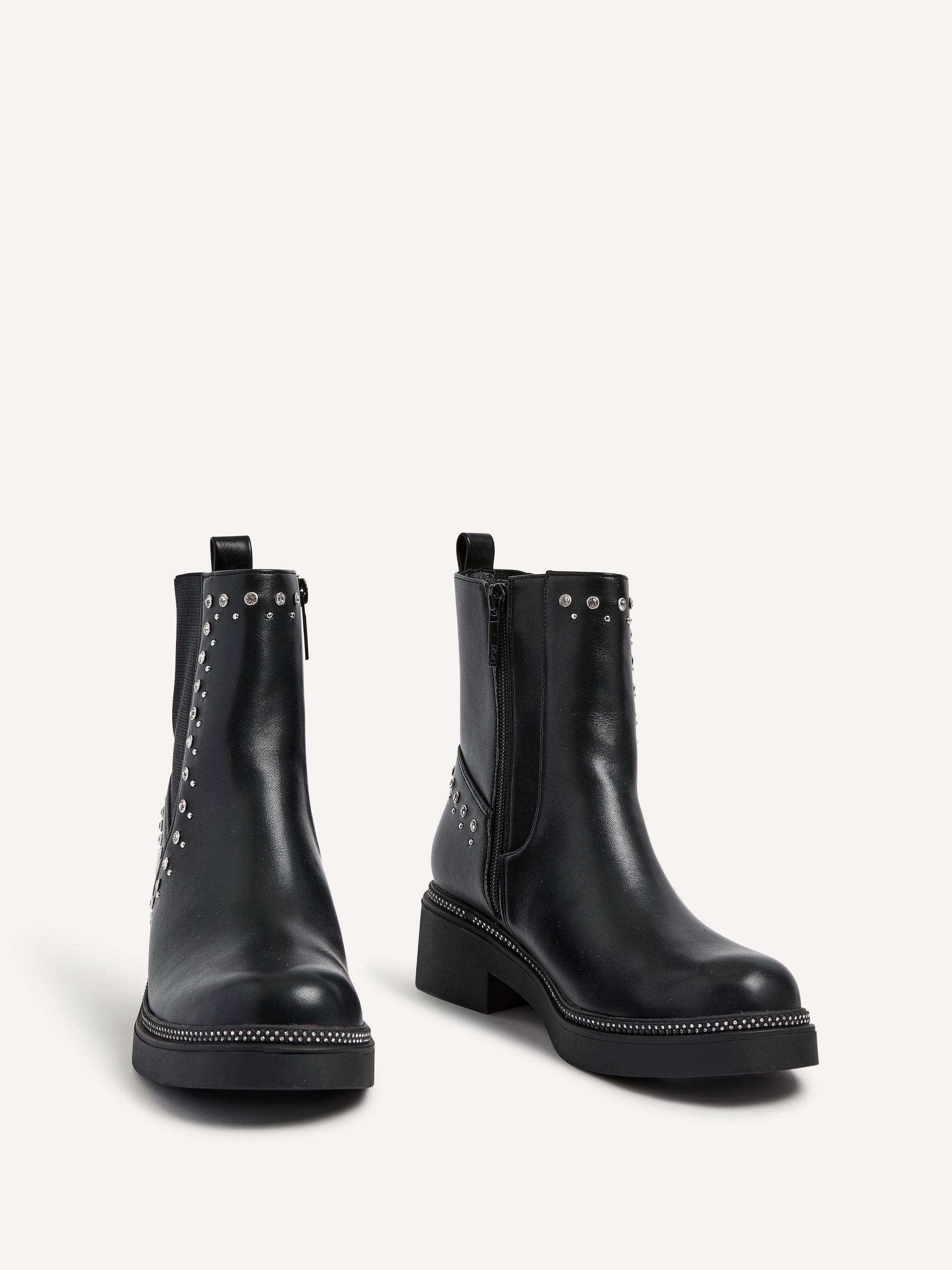 Linzi Optic Black Faux Leather Diamante Embellished Chelsea Boot image 3