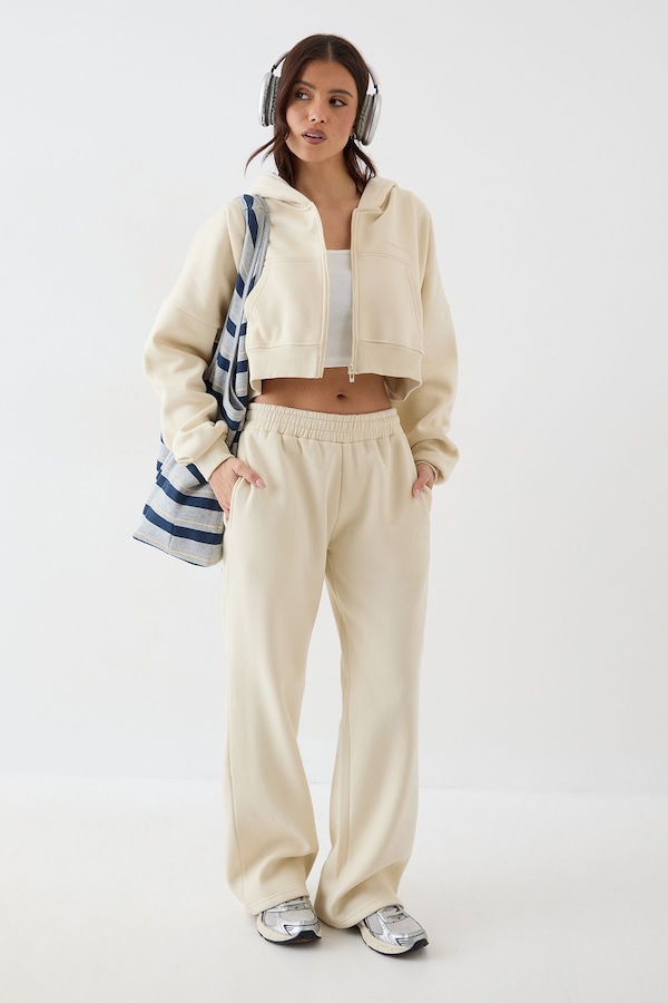 DSGN Studio DSGN Studio Boxy Crop Zip Through Hoodie Cream