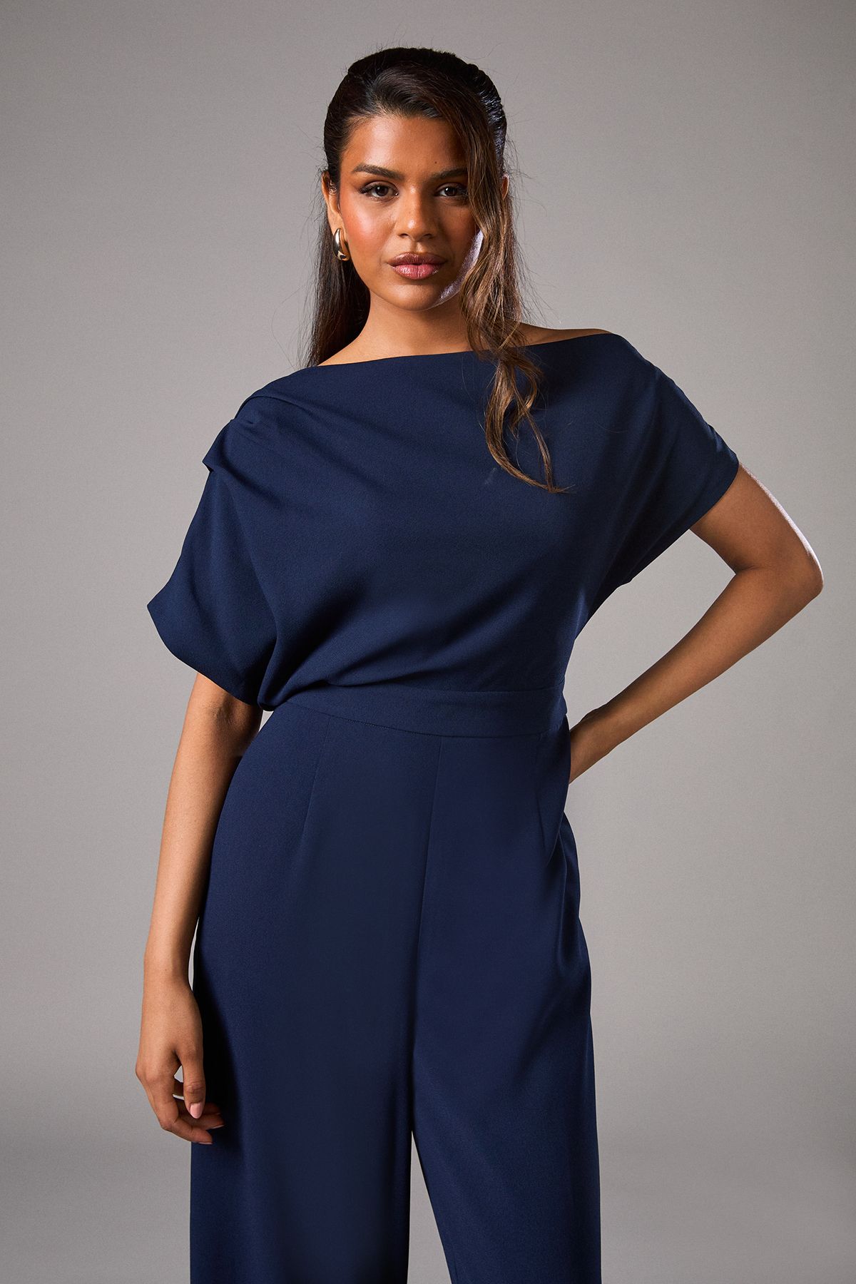 Coast Petite Pleat Off The Shoulder Jumpsuit Navy image 2