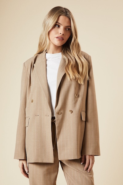 Dorothy Perkins Oversized Double Breasted Stripe Blazer Stone
