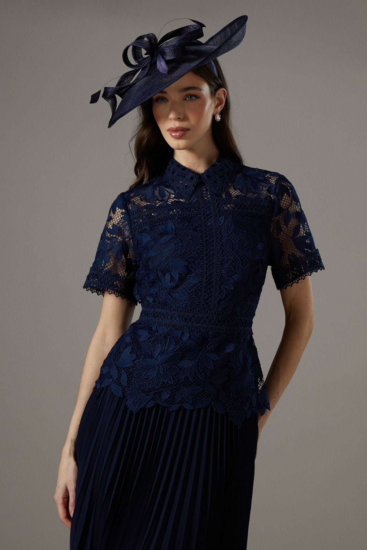 Coast Lace Top Pleated Dress Navy image 4