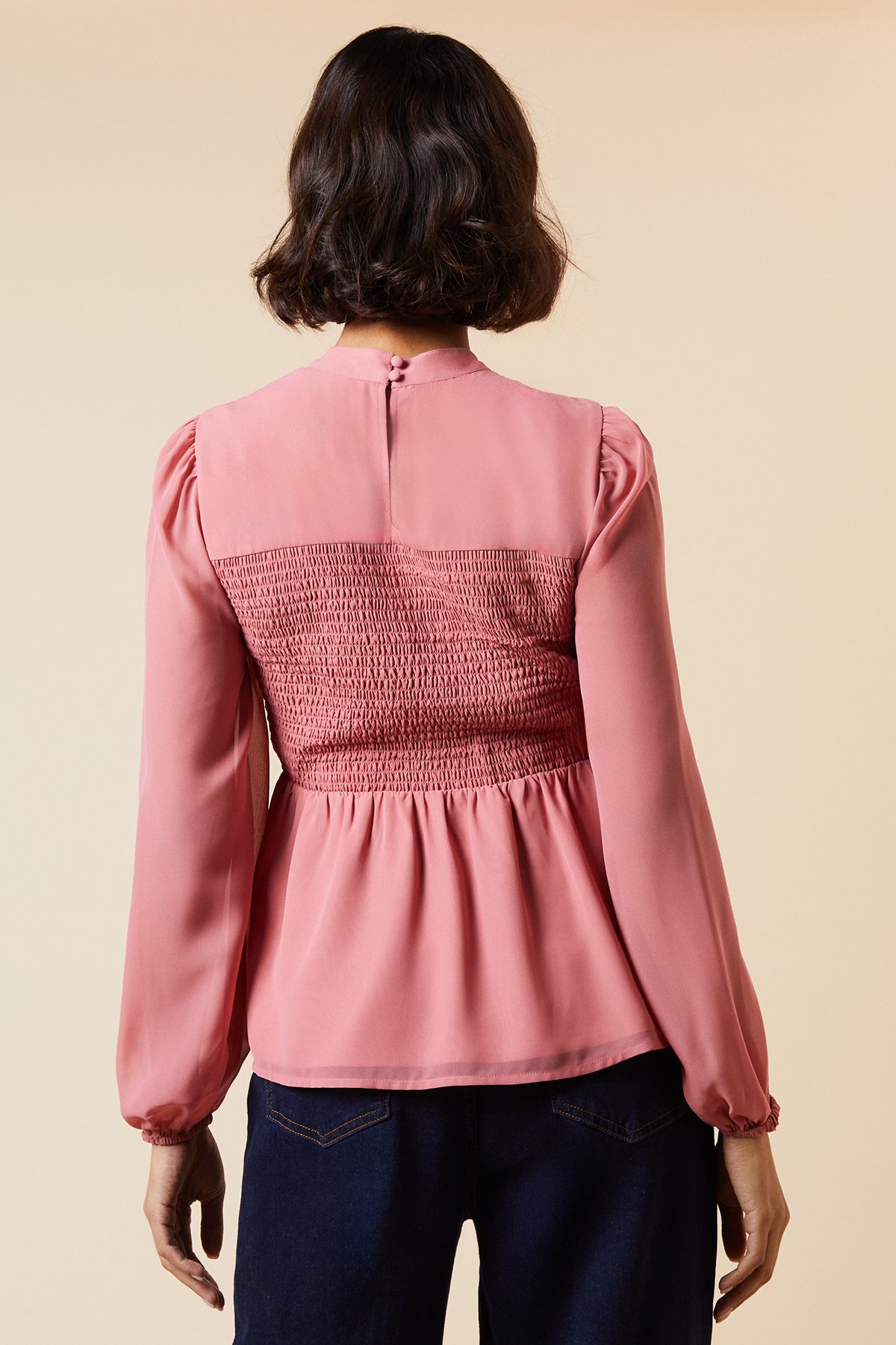 Dorothy Perkins Shirred Front And Back Long Sleeve Blouse Dusky Pink image 3