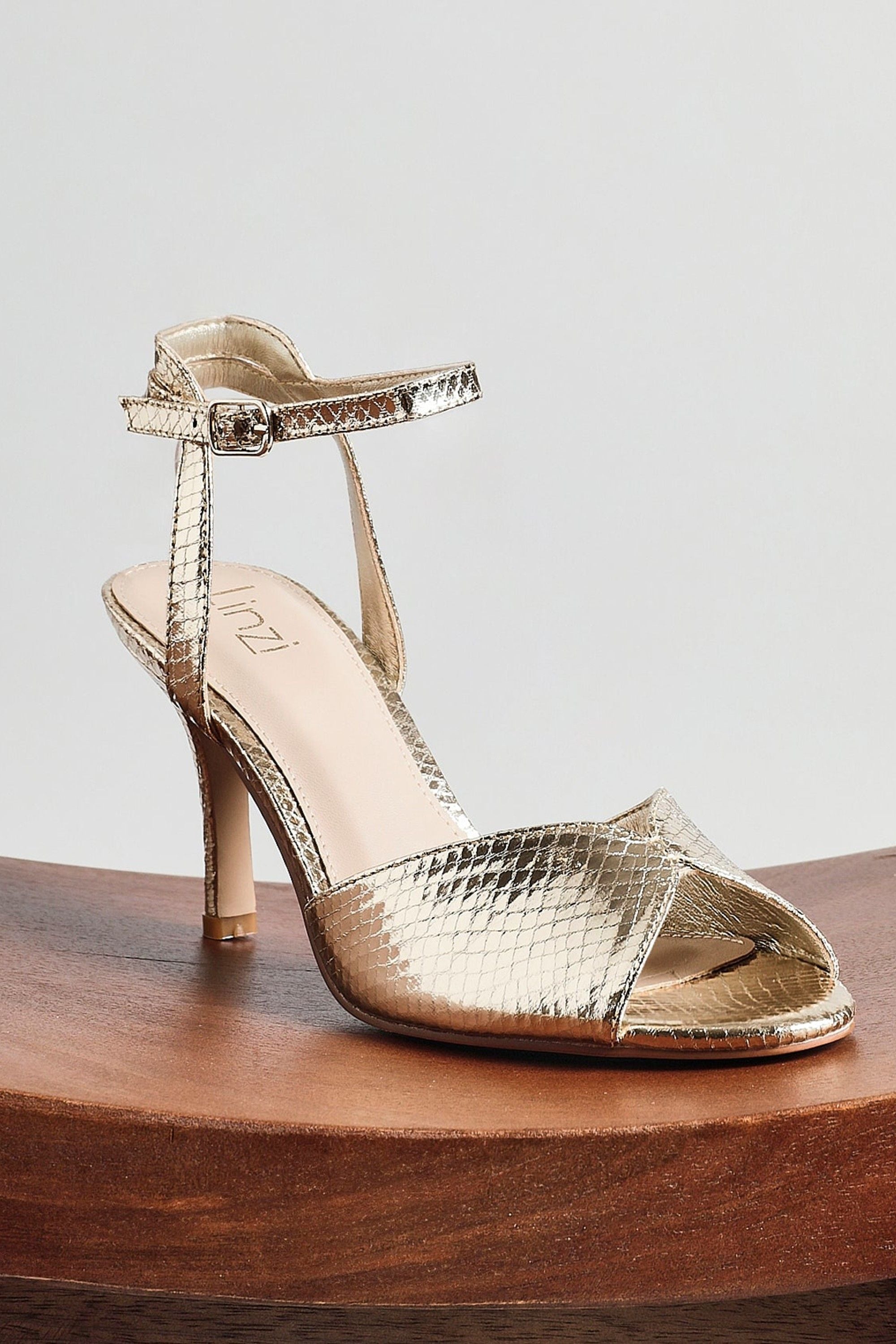 Linzi Parlour Gold Faux Leather Peep Toe Stiletto Heel image 2