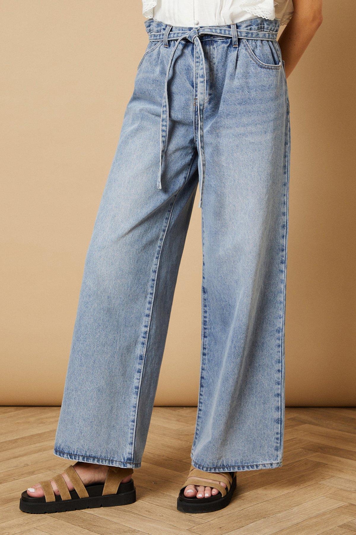 Oasis Denim Wide Leg Jean With Self Tie Light Wash image 2