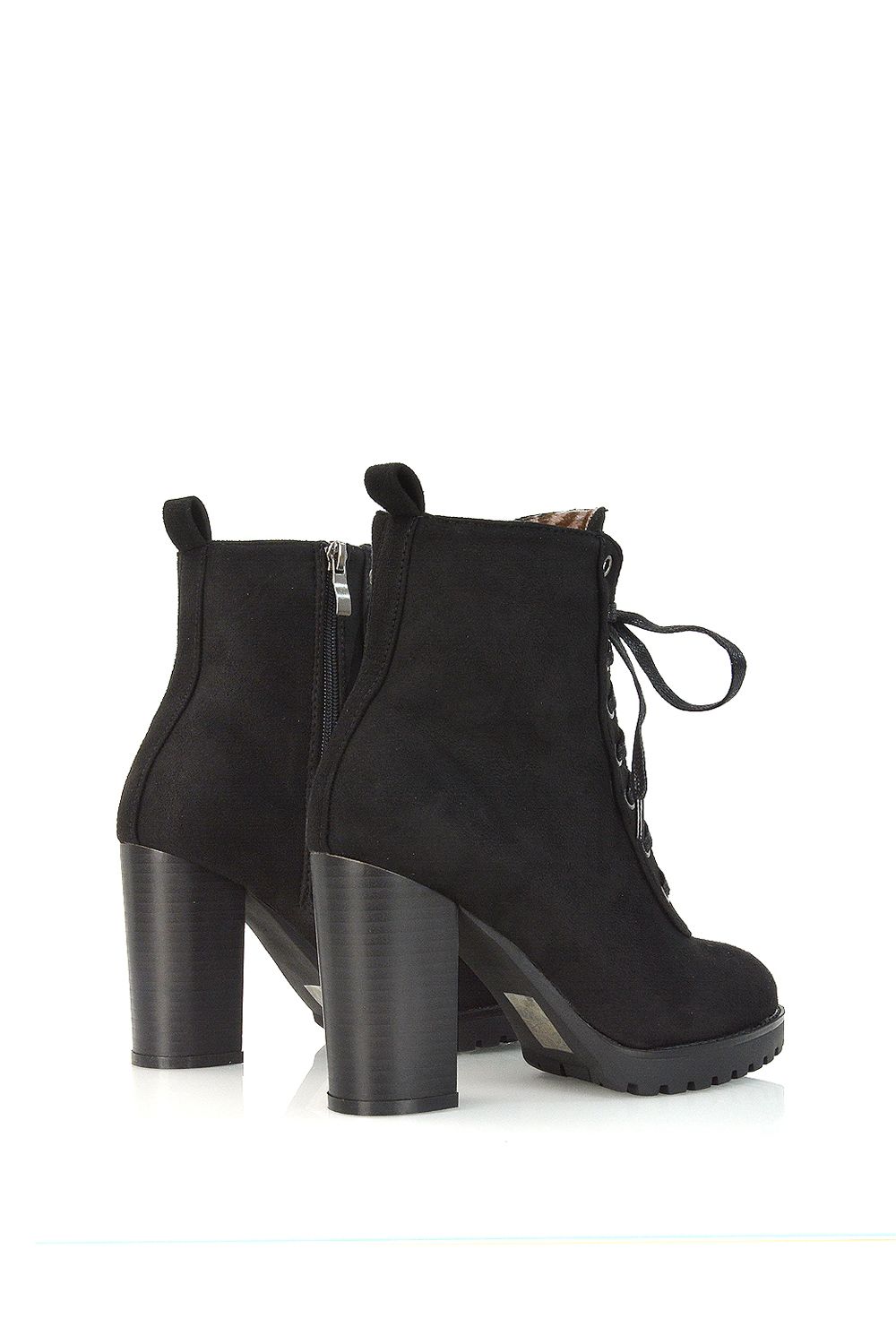 XY London 'Ariel' Lace up High Block Heel Zip-up Biker Ankle Boots image 3