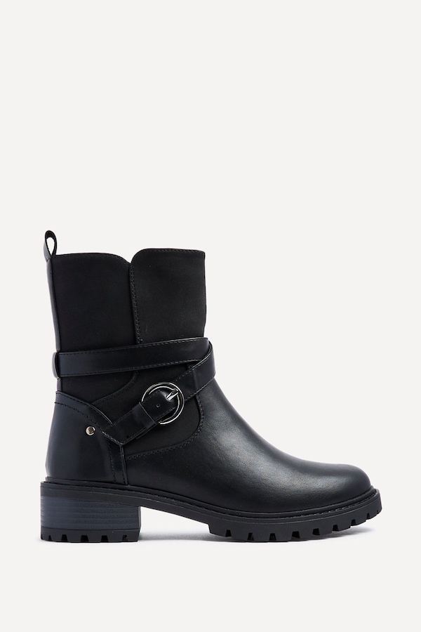 Linzi Metro Black Faux Leather Chunky Boot