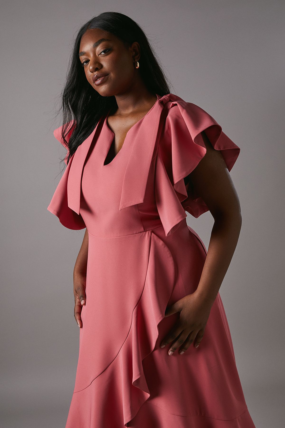 Coast Plus Crepe Ruffle Wrap Midi Dress Blush image 3