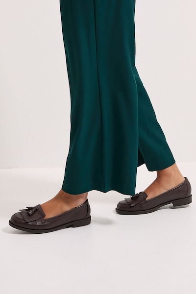 Dorothy Perkins Wide Fit Leigh Fringe Loafers Brown