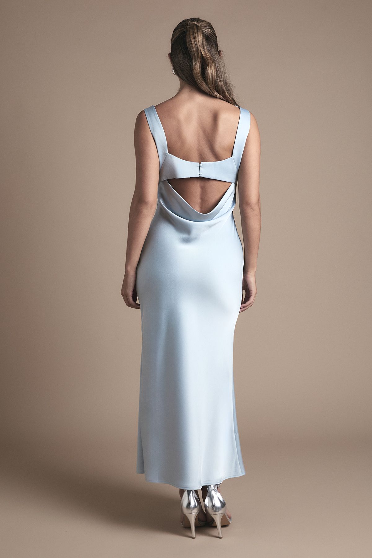 Oasis Oasis Cowl Neck Open Back Midi Bridesmaid Dress Light Blue image 4