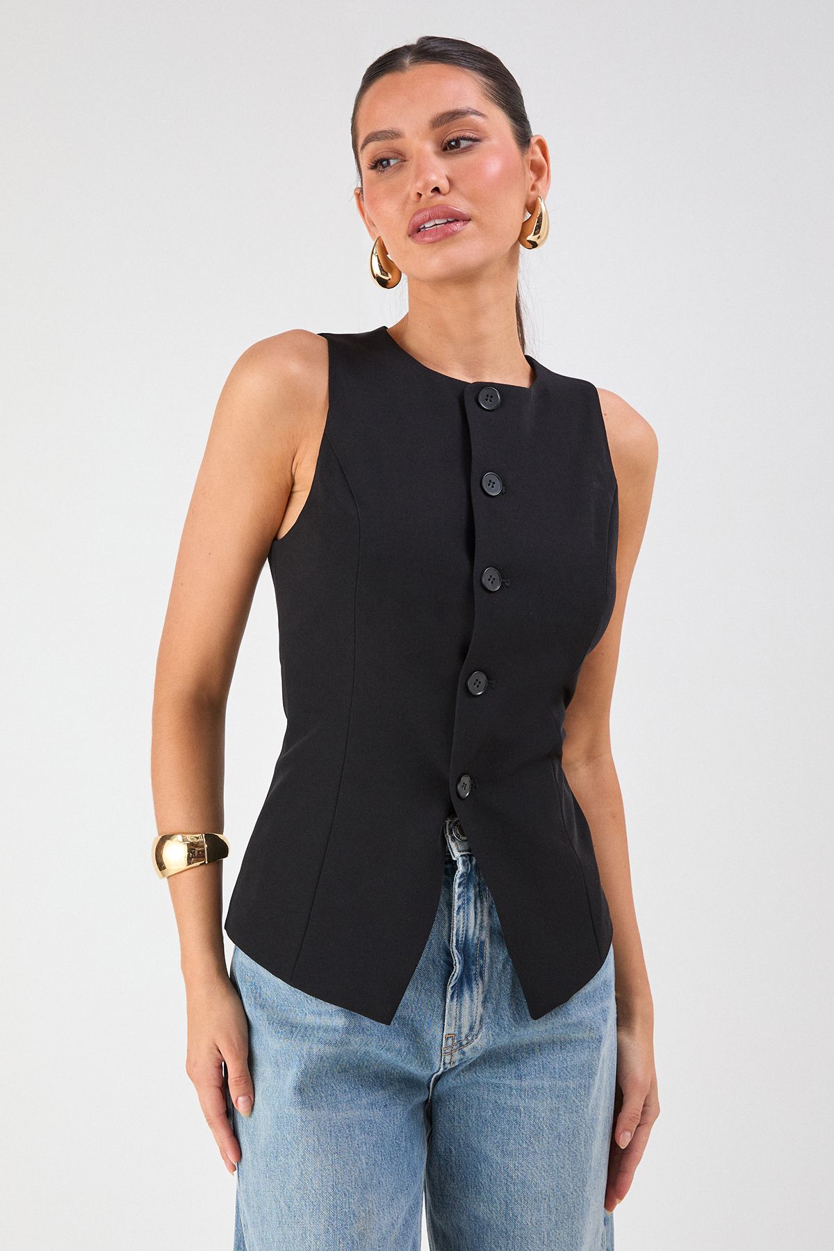MissPap Tailored High Neck Waistcoat True Black image 1