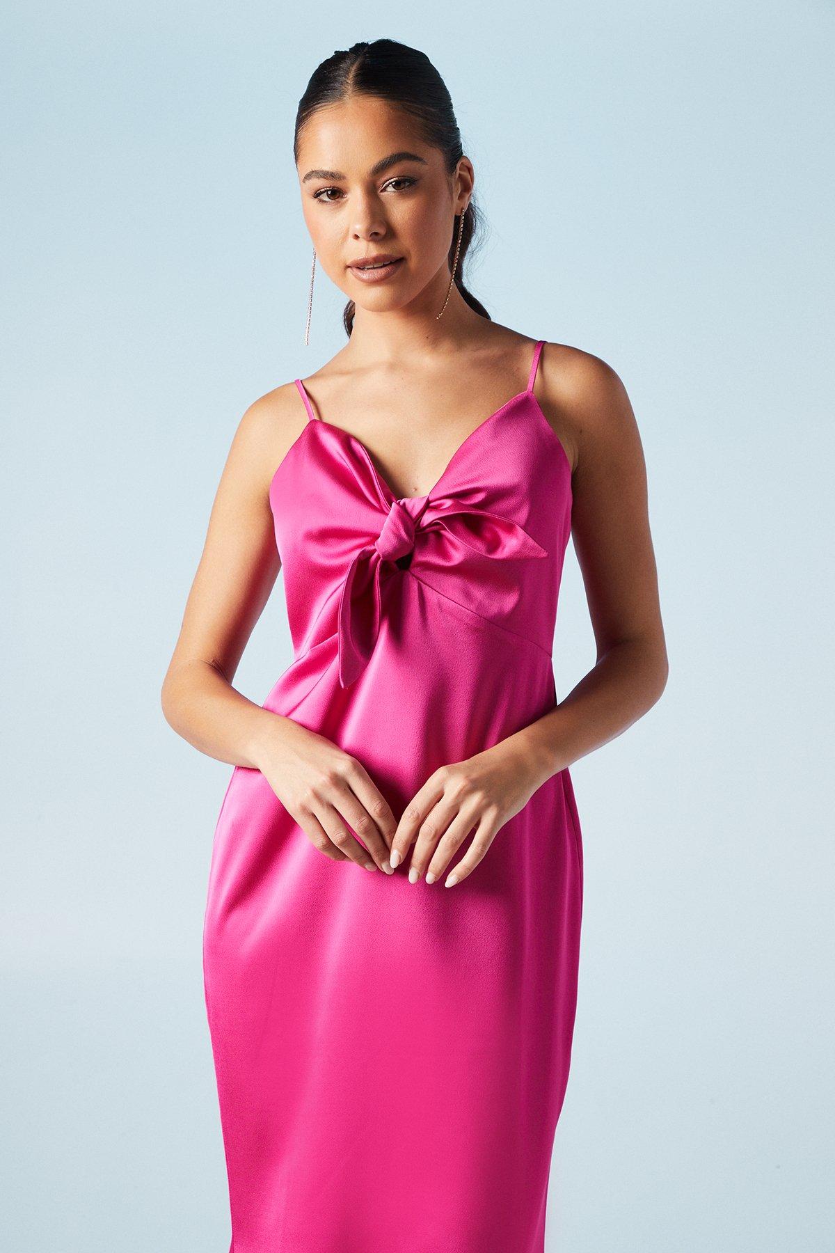 Oasis Strappy Tie Detail Bridesmaids Dress Bright Pink image 2