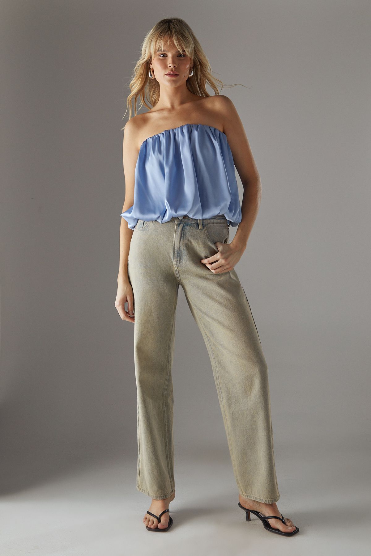 Warehouse Satin Bubble Bandeau Bodysuit Pale Blue image 3