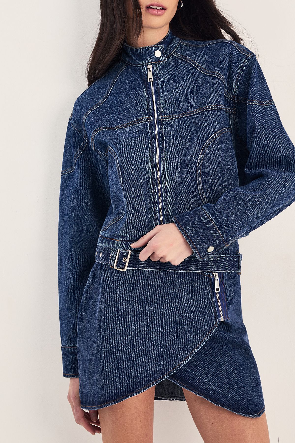 NastyGal Belted Denim Mini Skirt Indigo image 4