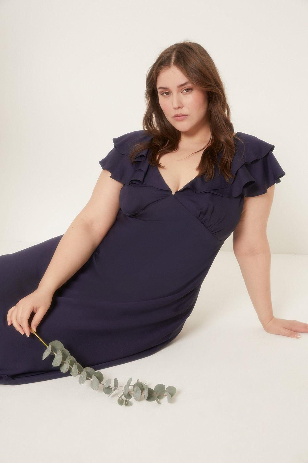 Oasis Curve Frill  Satin Bias Midaxi Dress Navy image 5