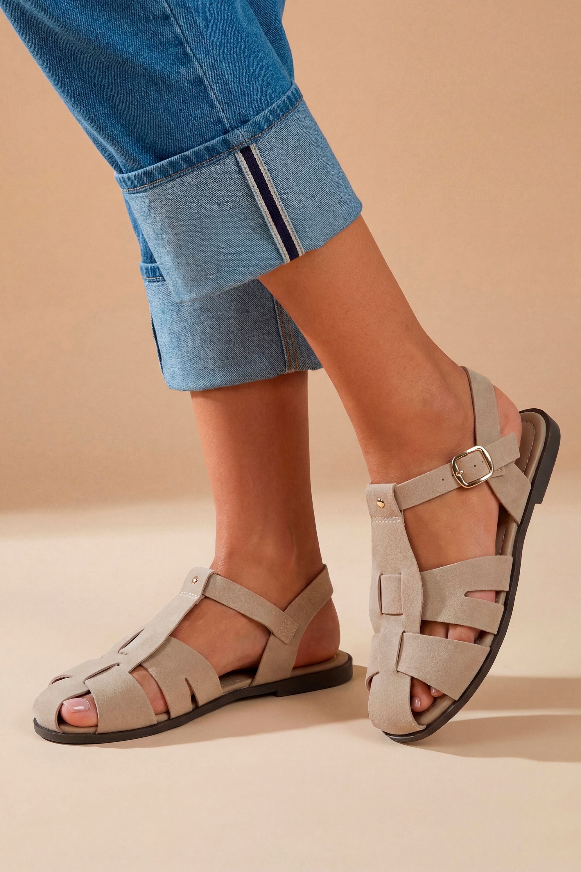 Dorothy Perkins Freddie Faux Suede Fisherman Flat Shoes Beige