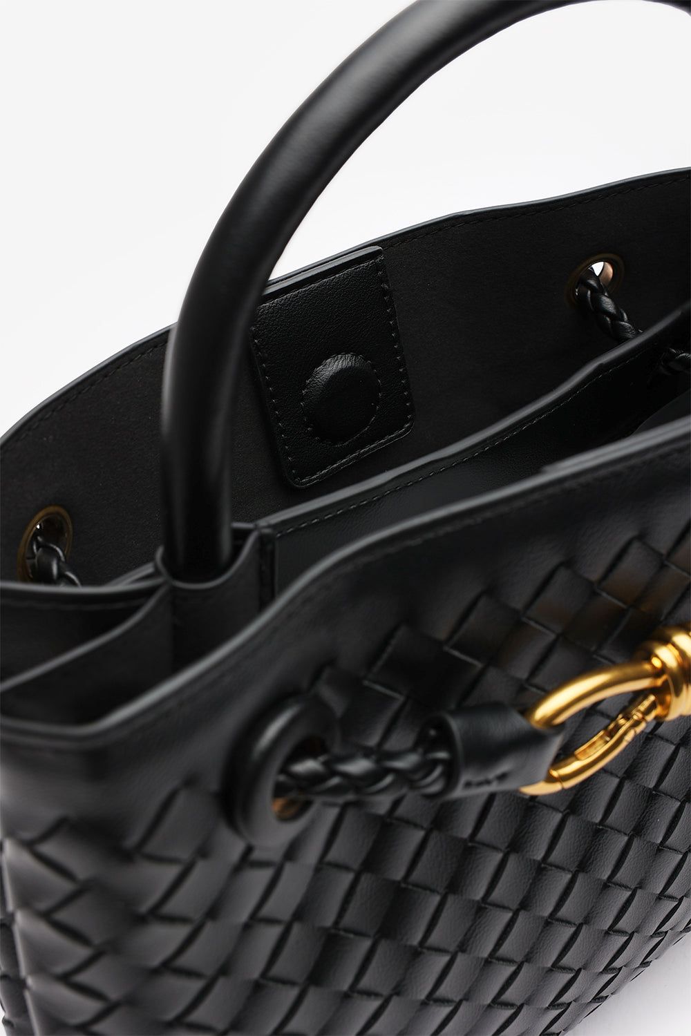 Where's That From 'Luna' Woven Leather Tote Bag With Gold Detail image 6