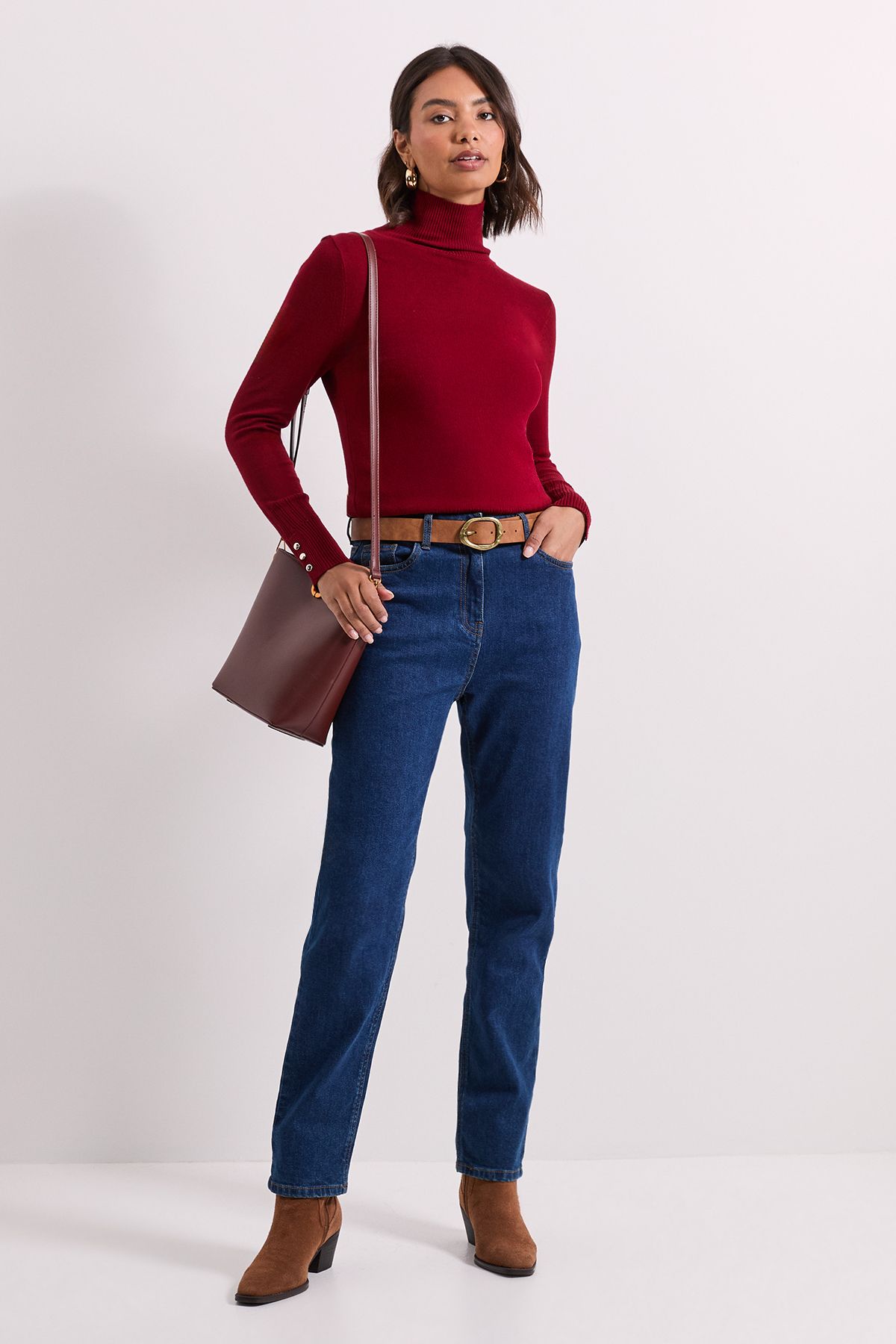 Dorothy Perkins Berry Roll Neck Button Cuff Jumper Berry image 2