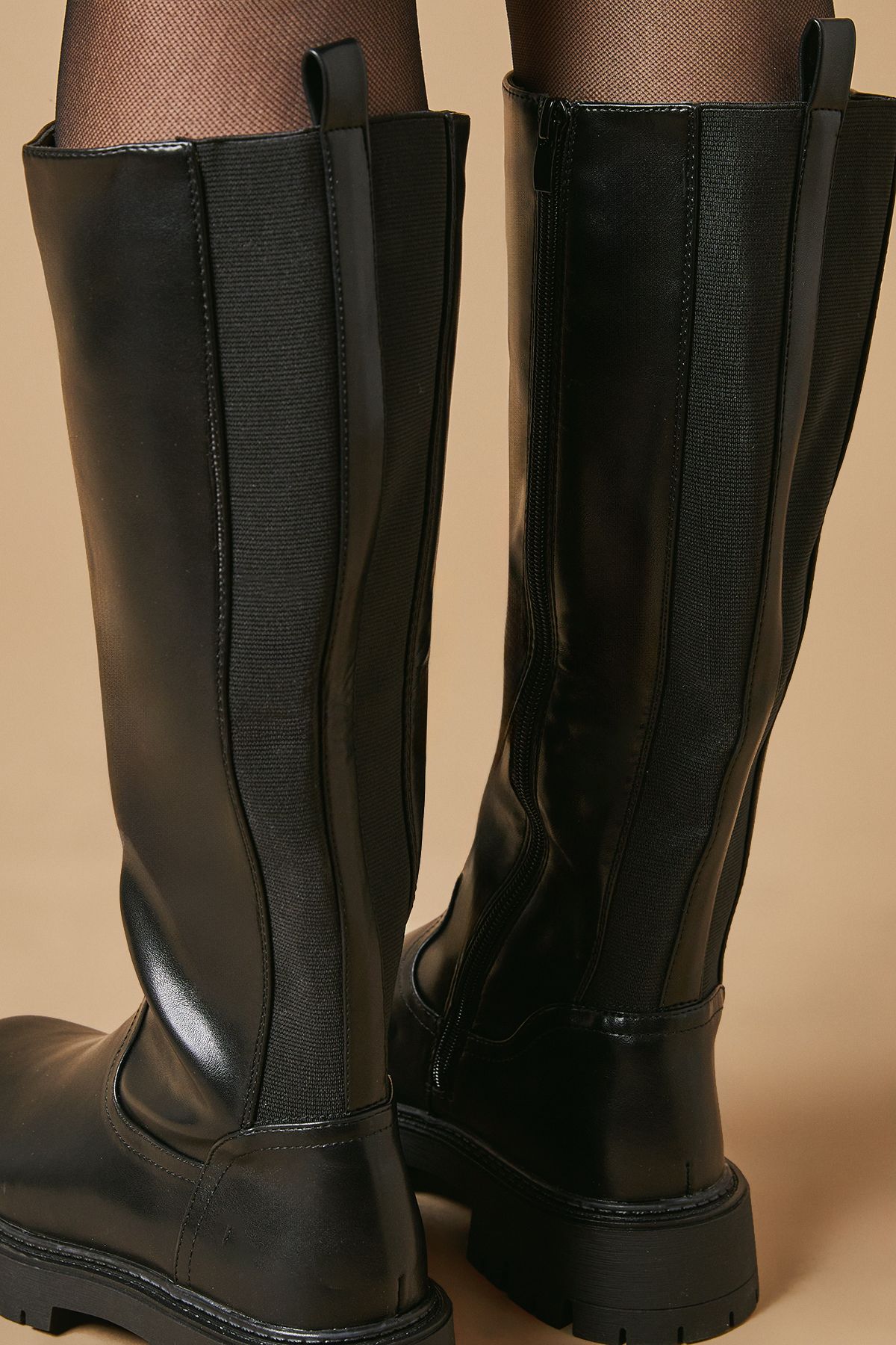 Oasis Korin Faux Leather Chunky Back Stretch Knee Boot Black image 4