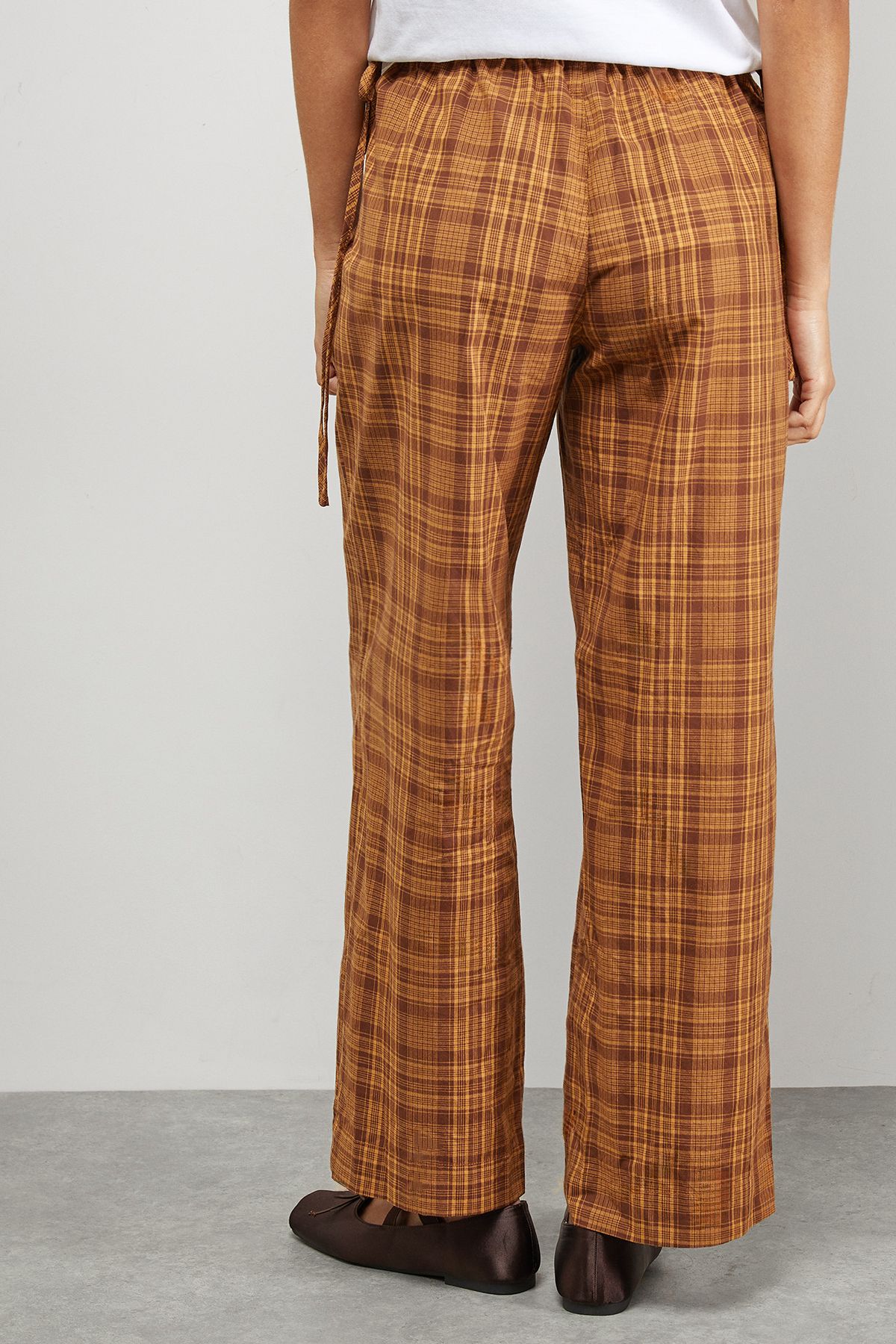 Warehouse Mustard Check Mid Rise Tie Side Pocket Trouser Mustard image 3