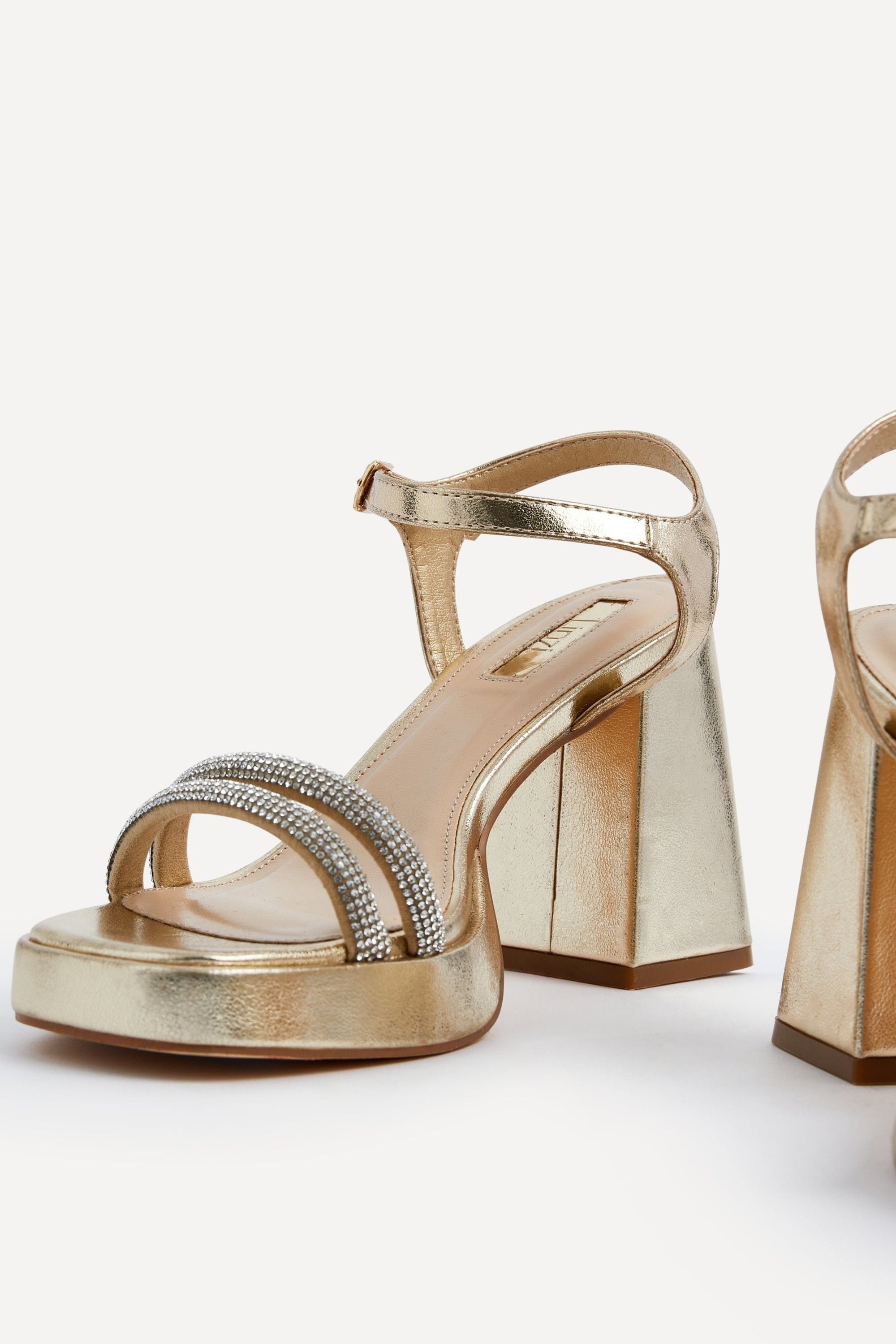 Linzi Xandra Gold Faux Leather Diamante Platform Heels image 5