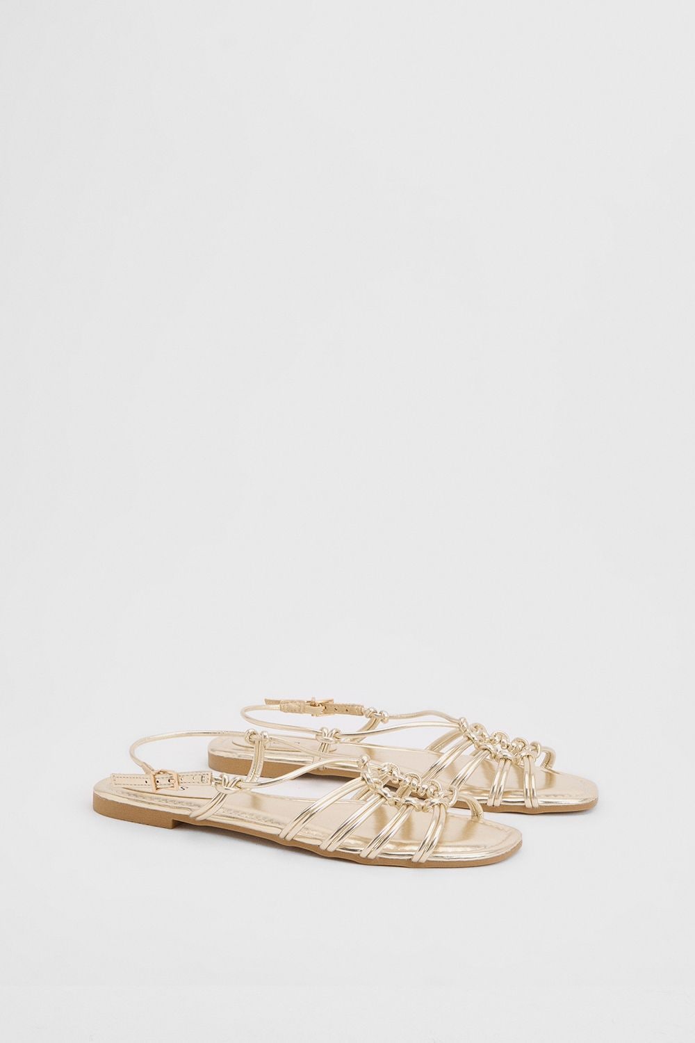 Oasis Clara Faux Leather Strappy Open Toe Flat Sandals Gold