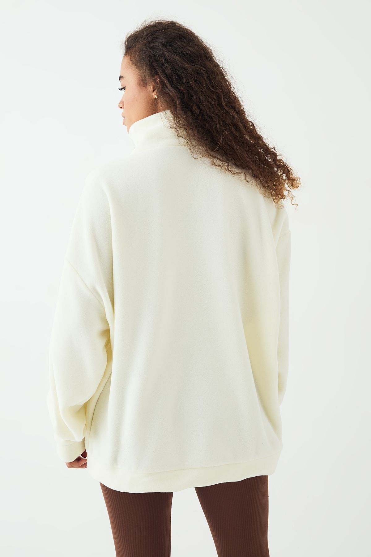 DSGN Studio DSGN Studio Slogan Embroidered Half Zip Oversized Polar Fleece Sweatshirt Cream image 2