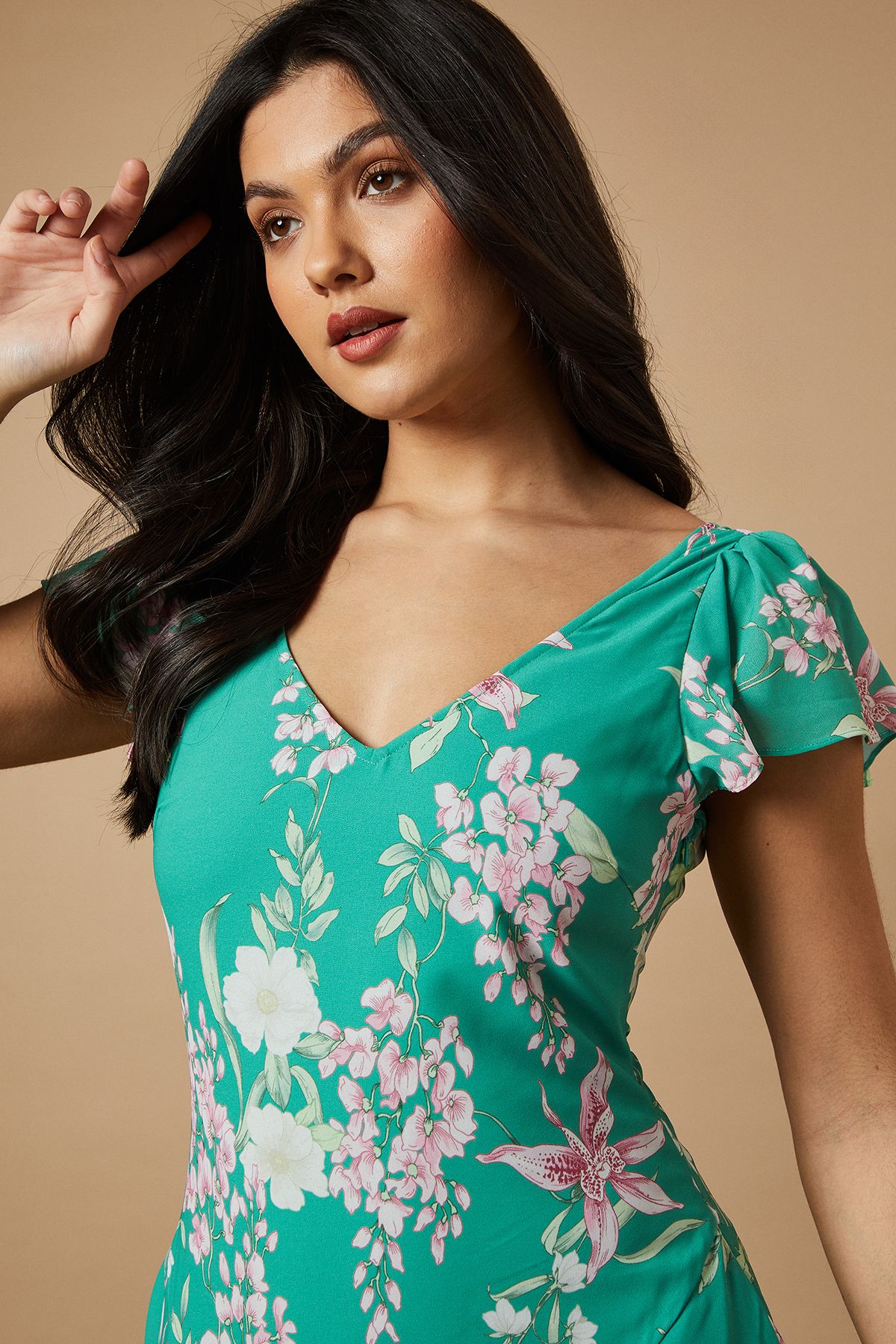 Oasis Floral Printed Chiffon Ruffle Tiered Maxi Dress Green image 4