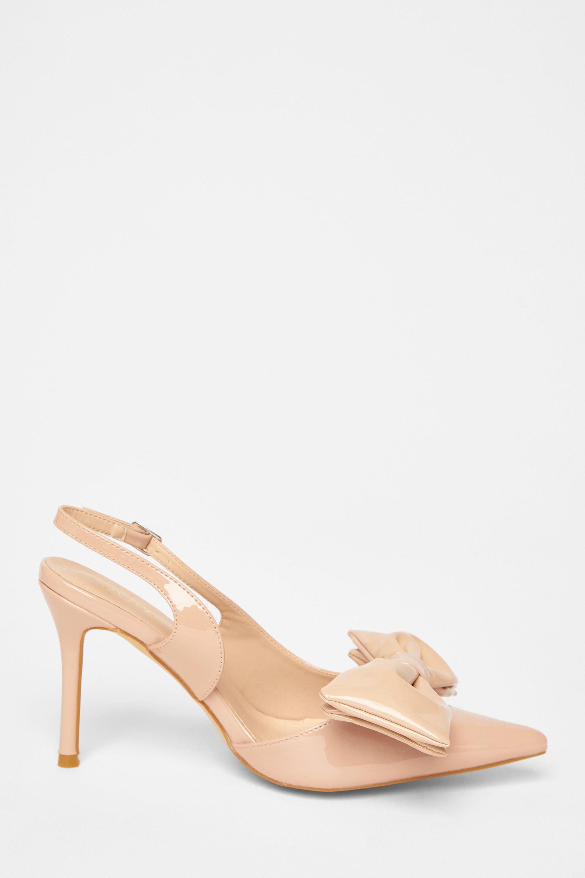Quiz Nude Faux Leather Bow Court Heels image 5