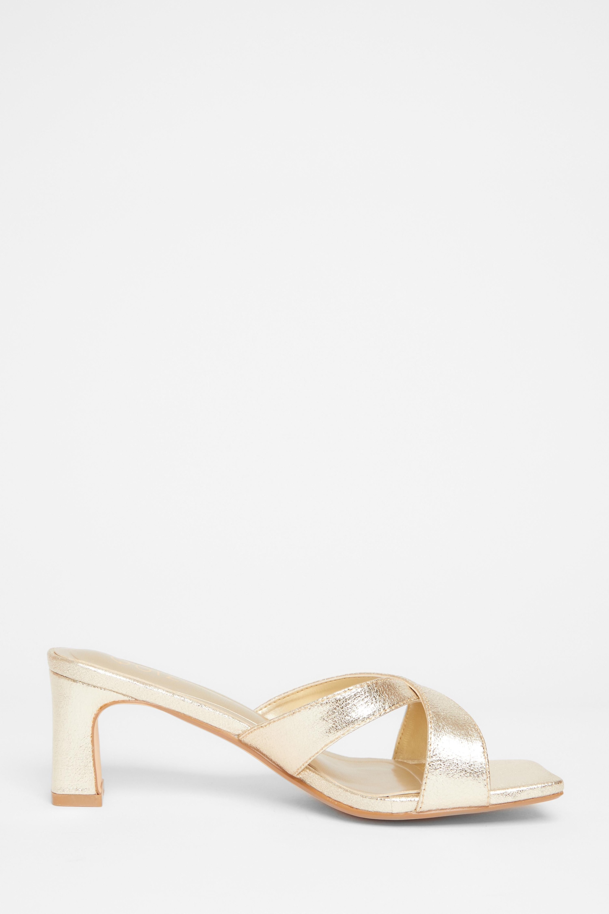Quiz Gold Wide Fit Cross Strap Mule Heels image 5