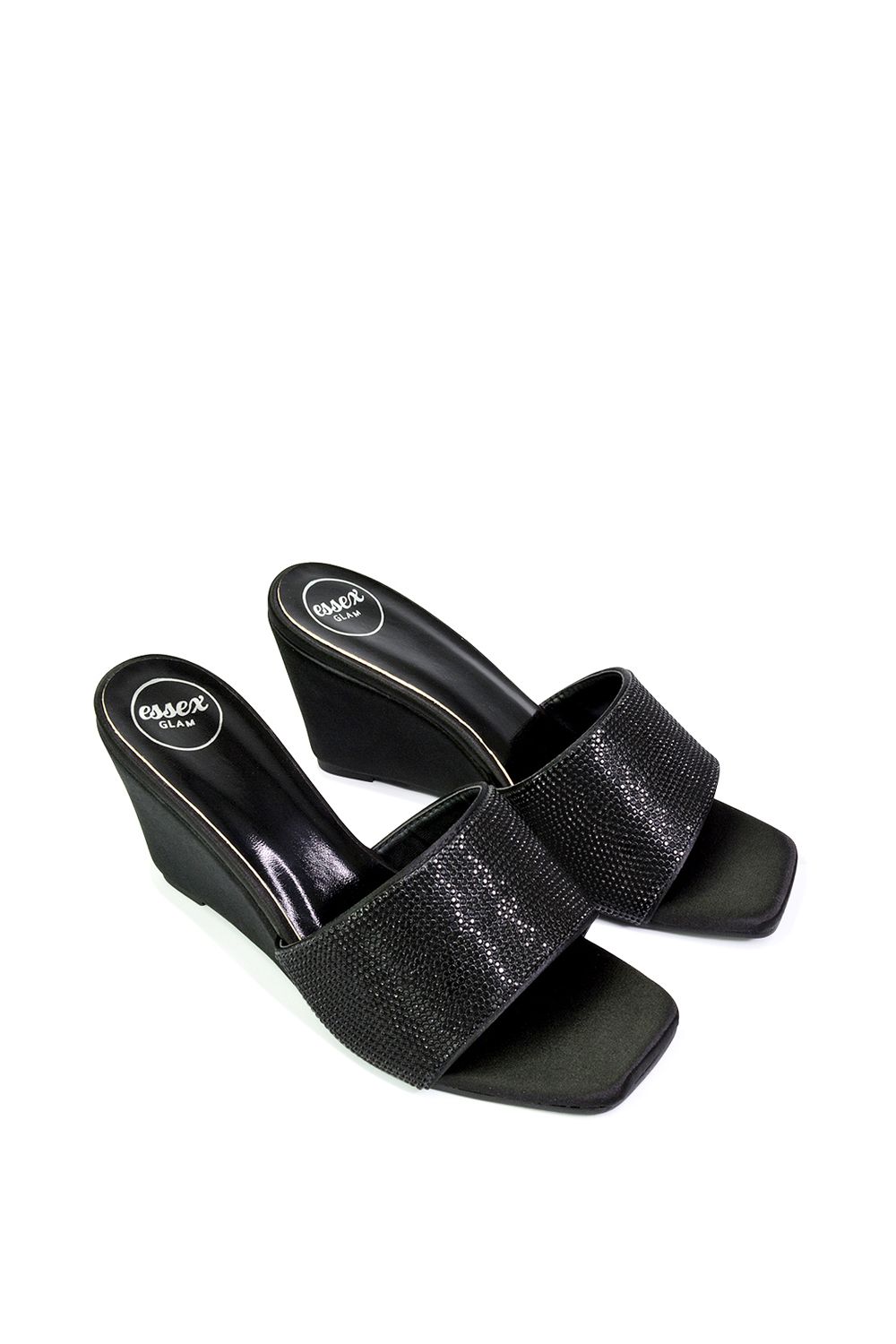 XY London 'Eliza' Slip On Mule Diamante Sandal Wedge Heels With Square Toe image 4