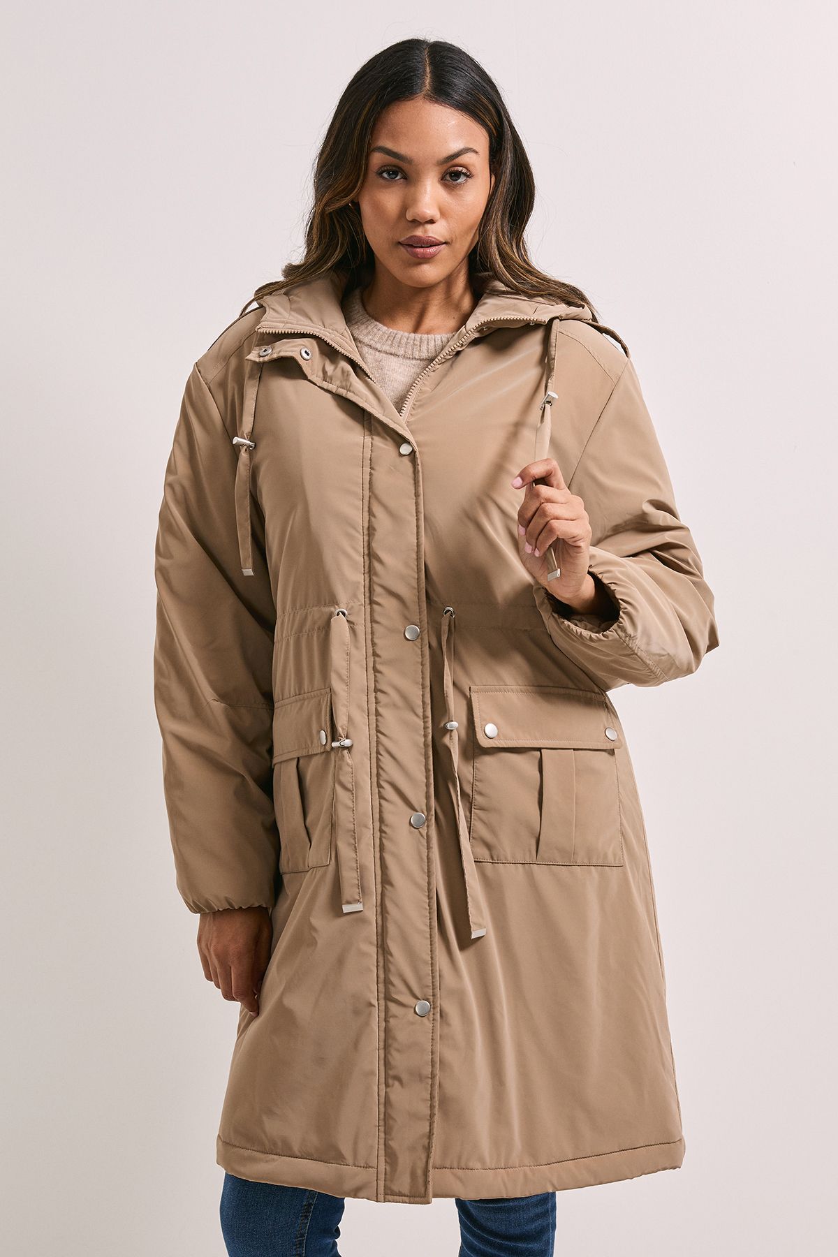Dorothy Perkins Barrel Sleeve Parka Coat Mocha
