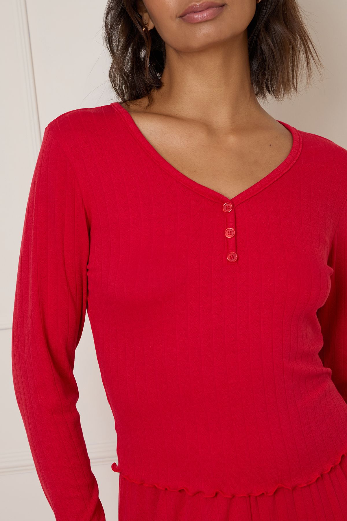 Oasis Pointelle Jersey Pyjama Set Red image 5