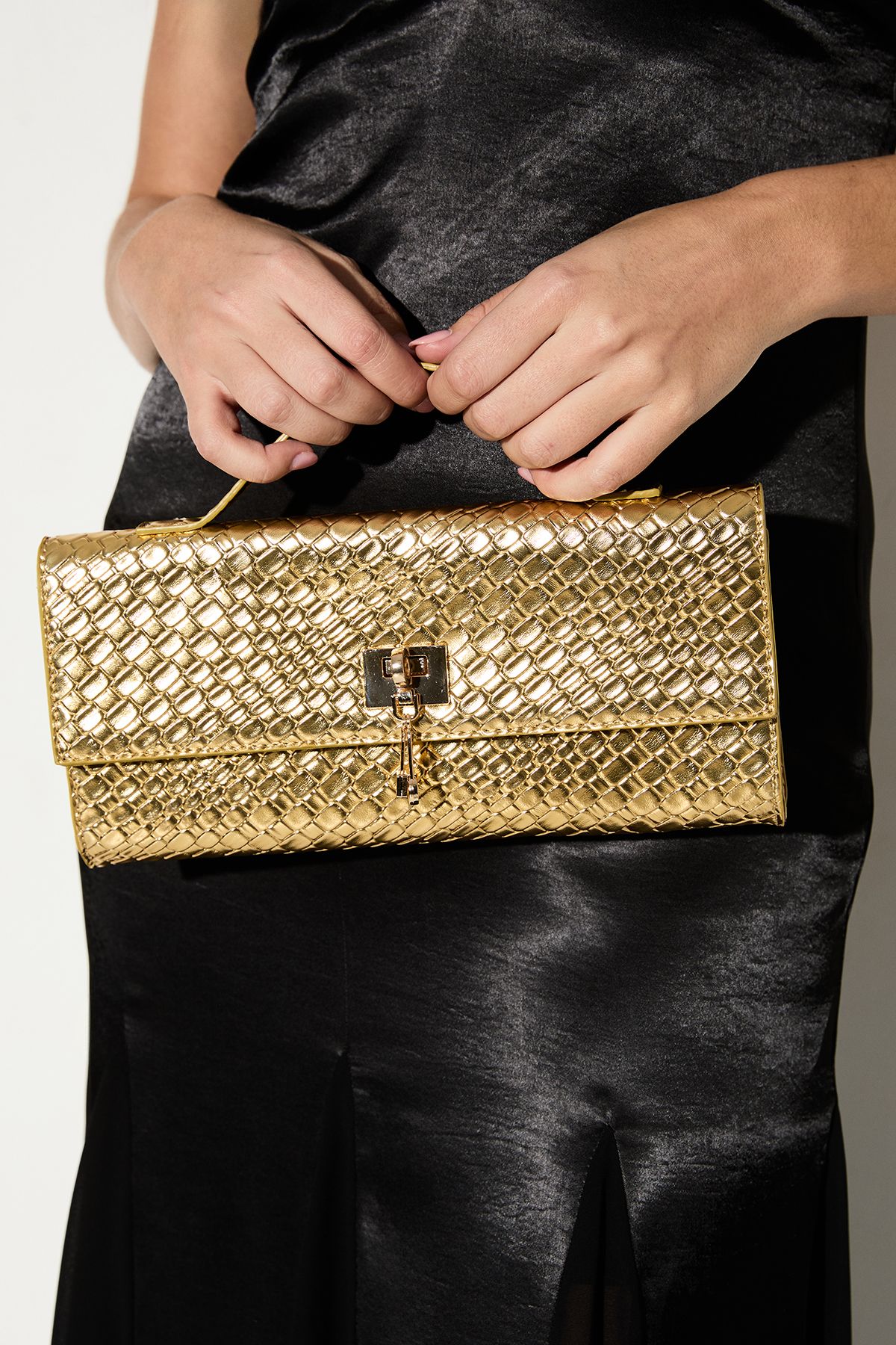 MissPap Faux Leather Woven Grab Bag Gold image 2